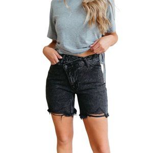 KanCan Vintage 90"s Estilo Distressed Raw Edge Hem Denim Shorts Black Large NWT